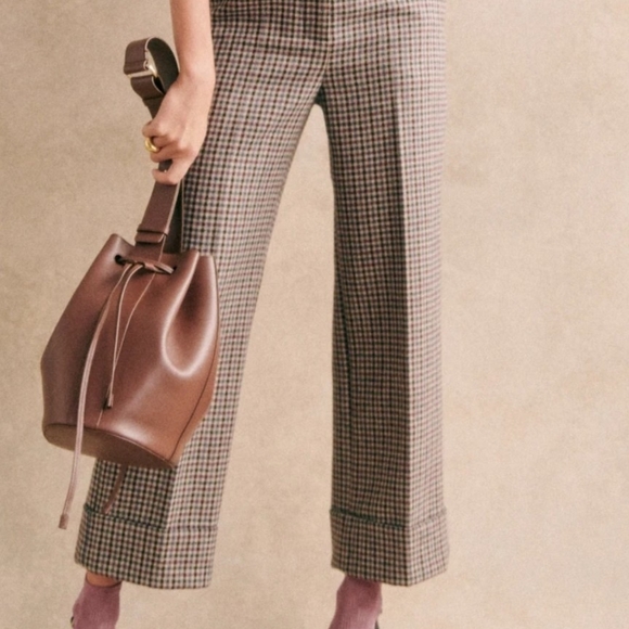 Sezane Cream and Brown Wide-Leg Trousers - Picture 2 of 5